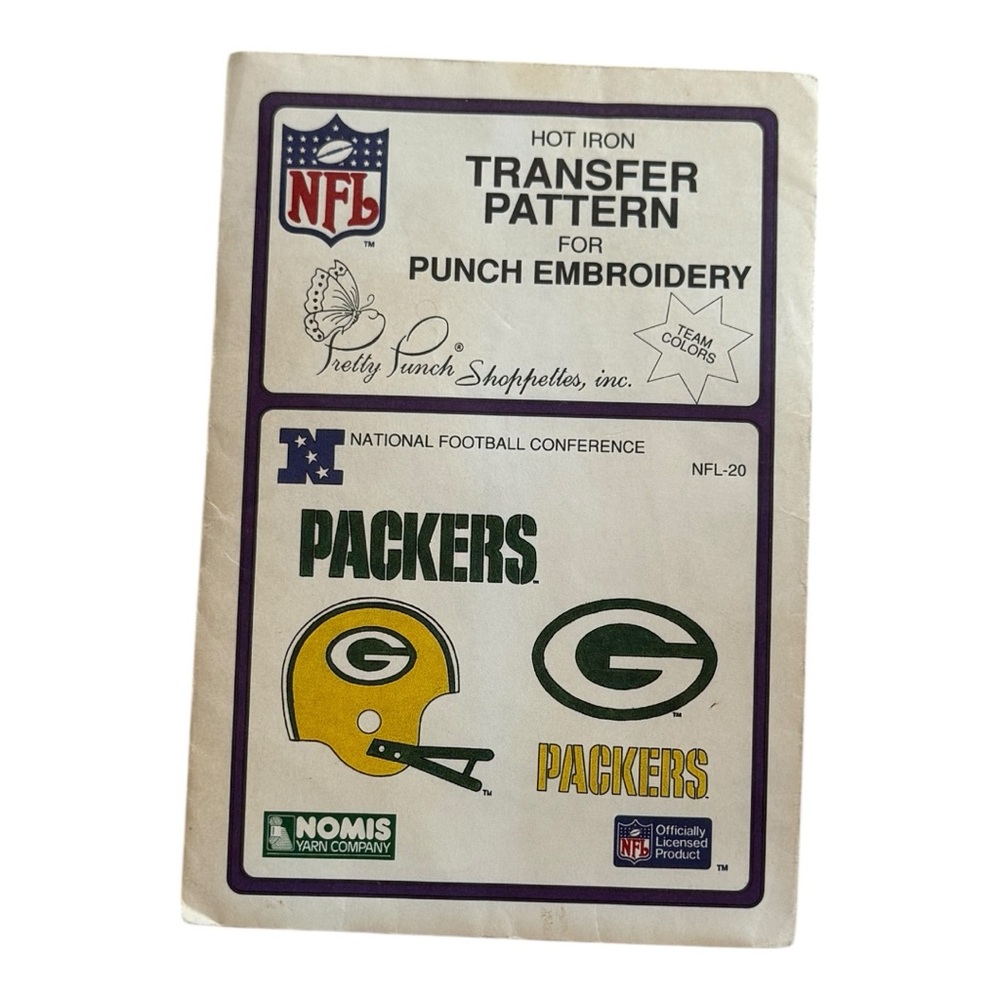 Vintage 1987 Green Bay Packers Punch Embroidery Iron-On Transfer Pattern – NFL
